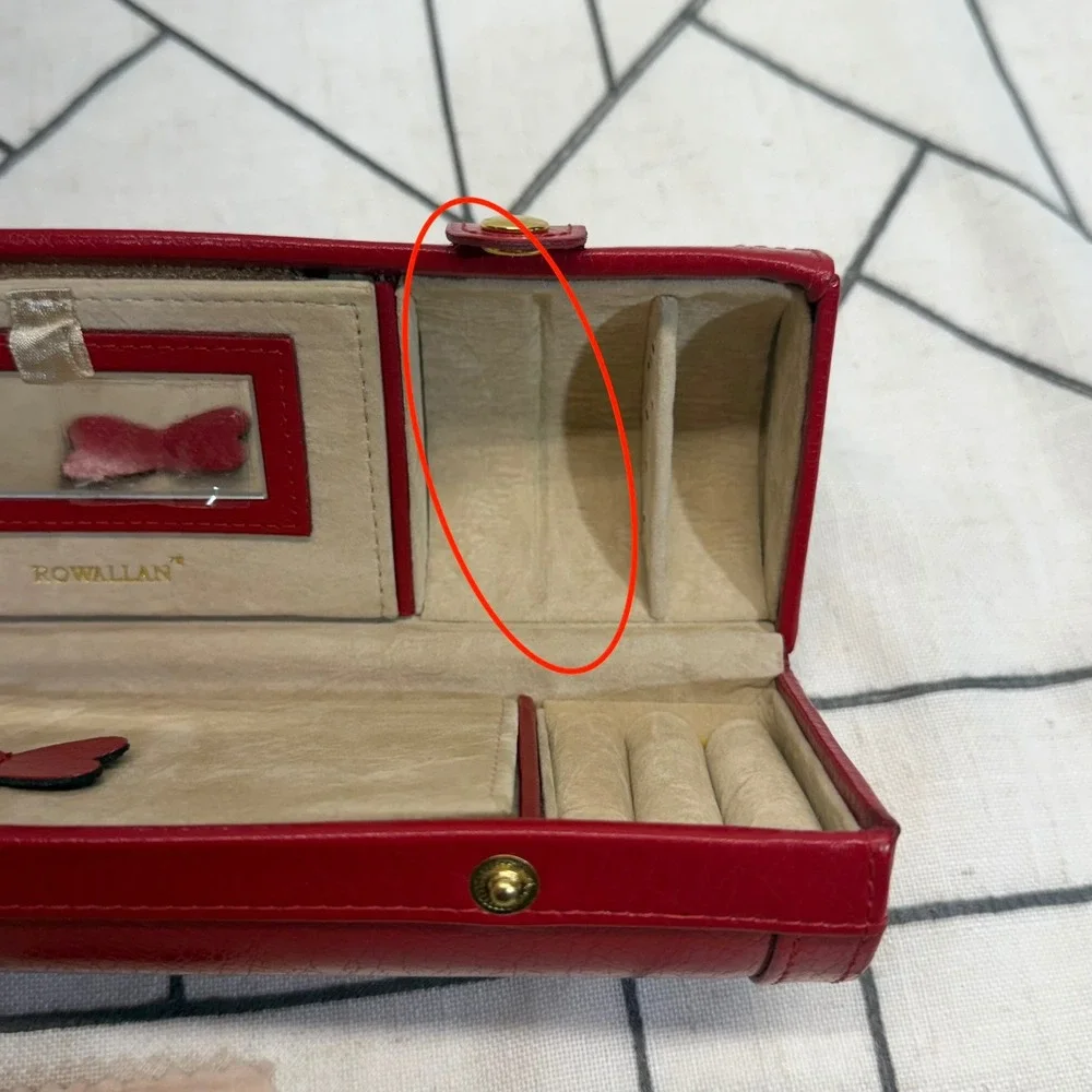 Rowallan Jewelry Roll OS Red Bonded Leather Travel Case Organizer Mirror READ
